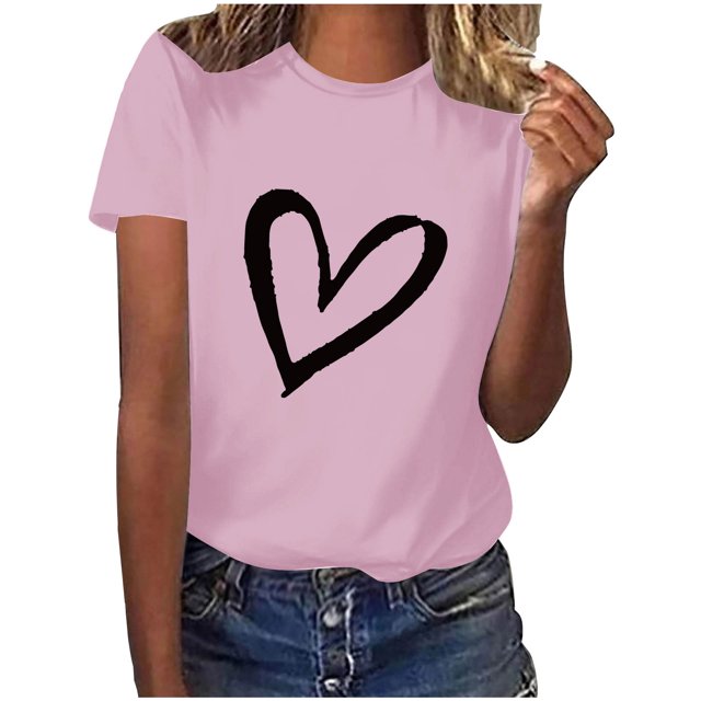 Diufon Hauts de la Saint-Valentin pour Femmes Tunique Décontractée à Manches Courtes Col Rond Chemisier Imprimé Graphique Mignon Tendance