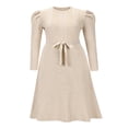 thumbnail image 4 of Robe Midi en Tricot à Manches Longues pour Femmes, Couleur Unie, Ceinturée avec Lien, Robe Chandail en Tricot, Robes Midi Trapèze, 4 of 7