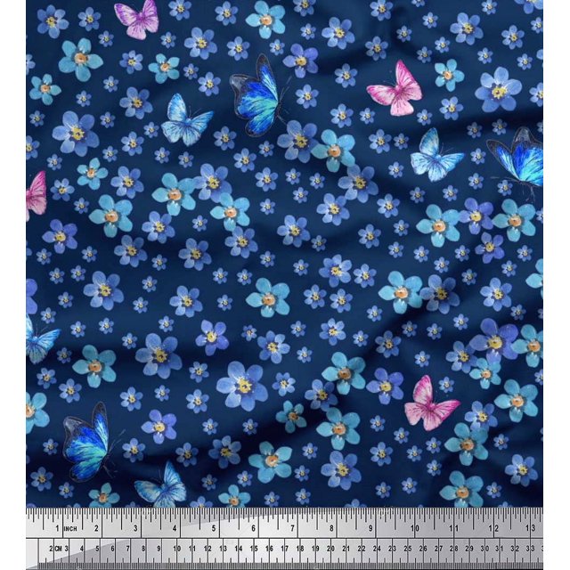 Soimoi Rayon Fabric Butterfly & Flower Floral Fabric Prints By Yard 56 Inch Wide