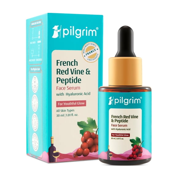 Pilgrim Red Vine Face Serum Hydrates Firms Revitalizes Skin Reduces Wrinkles Fine Lines with Peptides Hyaluronic Acid AntiAging FragranceFree Lightweight 101 Fl Oz 30ml