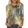 thumbnail image 1 of HKEJIAOI T-Shirts à Manches 3/4 pour Femmes à Imprimé Floral, Col Rond, Coupe Ample, T-Shirts Décontractés Mode, Chandails à Enfiler, Gris-C L, 1 of 5