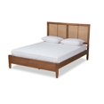 thumbnail image 1 of Baxton Studio Redmond Mid-Century Modern Walnut Brown Finished Wood and Synthetic Rattan Full Size Platform Bed, 1 of 5