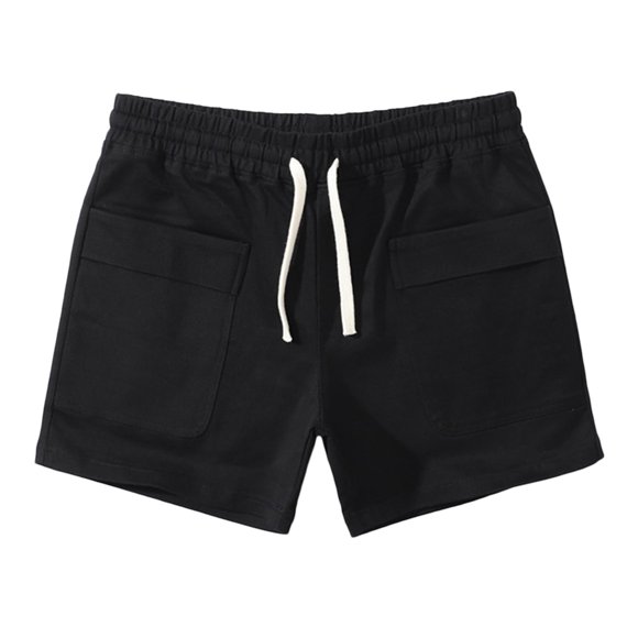 Pantalon Trois-Quarts pour Homme en Coton Uni, Sport, Taille Mi-Haute Élastique, Cordon de Serrage, Entraînement, Confortable, Short à Lacets (Noir, 2TG)