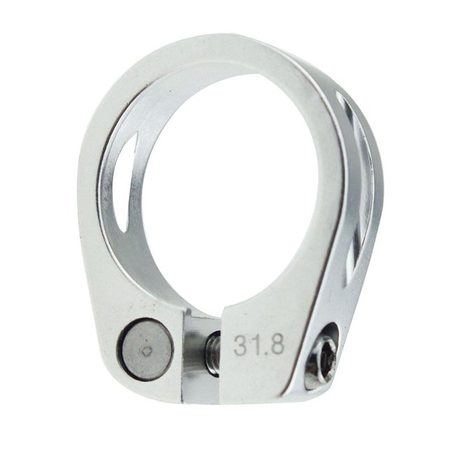 31.8mm Alloy BMX Bike Seat Post Clamp Quick Release made of CNC machined 6061 aluminum alloy with an anode surface. Lightweight and durable, featuring a hollow design and quick release lock for tool-free adjustment. Ideal for 27.2mm seatposts on mountain bikes, folding bikes, track bikes, fixed gear bikes, and road bikes. A versatile small bike part for bike components.