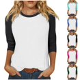 thumbnail image 1 of DDAPJ pyju 3/4 Femmes Manches Mode Col Rond Hauts Blouse Patchwork Décontractée Ample Confortable Chemise T-Shirt de Baseball Jersey T-Shirt Blouses Grande Vente Rose TTTTG, 1 of 7