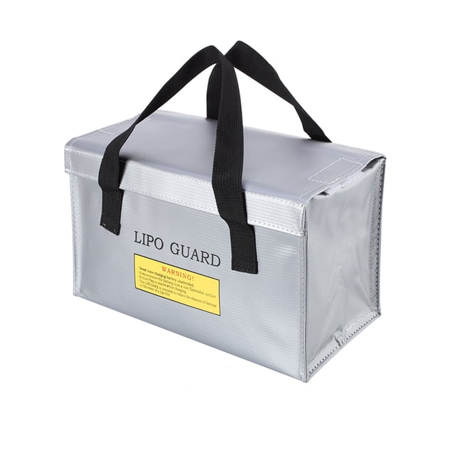 Premium Fireproof & Explosion-Proof Lipo Battery Storage Bag with Handheld Belt, 26x13x15cm Silver, PVC Outer & Fiberglass Inner, Secure Fastening Tape Closure for Safe Charging, Transport & Storage