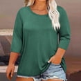 thumbnail image 2 of DDAPJ pyju T-shirts pour Femmes Grande Taille Amples Décontractés à Manches 3/4 Col Ras du Cou T-shirts Légers à Enfiler T-shirts Unis Basiques Vente à Durée Limitée Vert G, 2 of 5