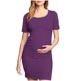 thumbnail image 2 of Ovzne Robes pour Femmes Robe pour Femme Jupe de Maternité Plissée Imprimée à la Mode pour Femme à Manches Courtes Col Rond Robe Mi-Mollet Robe pour Femmes à Manches Courtes Imprimée Liquidation, 2 of 7