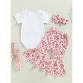 thumbnail image 4 of Faithtur Baby Girls Easter Outfit Sets Short Sleeve Letter Print Romper + Rabbit Egg Print Flared Pants + Headband, 4 of 8