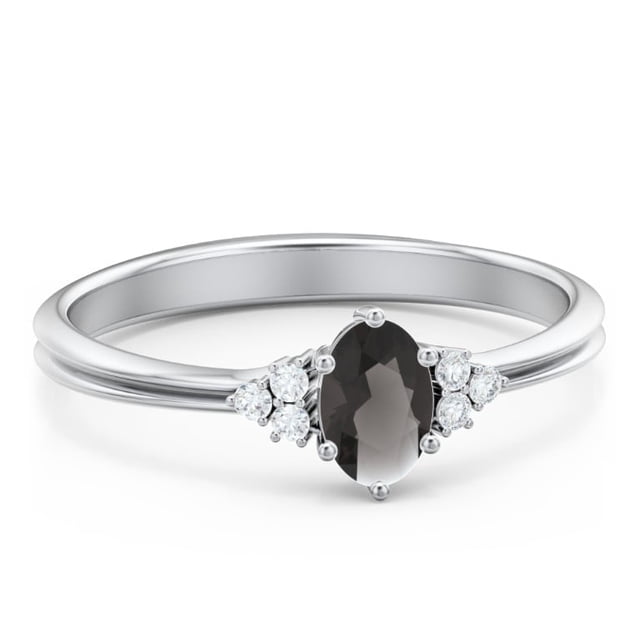 Birthstone Oval Ring with Shoulder Accents - Smokey Quartz (June)