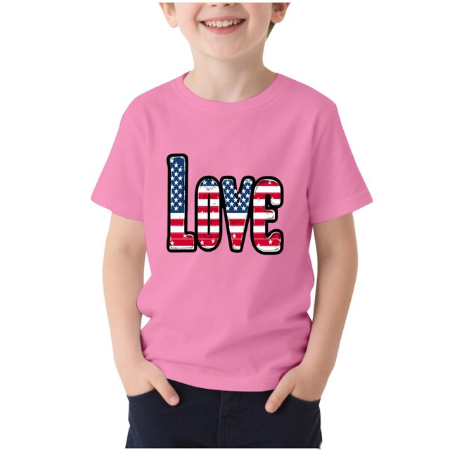T-Shirt pour Enfants, Imprimé de la Fête de l'Indépendance à Manches Courtes et Col Rond, Haut Décontracté et Polyvalent pour Garçons et Filles de 3 à 15 Ans