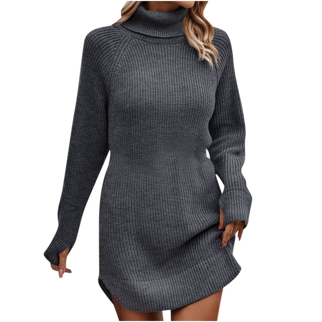 Yuyuzo Women Basic Sweater Dress Long Sleeve Turtleneck Ribble Knit Pullover Sweaters Mini Short Dresses