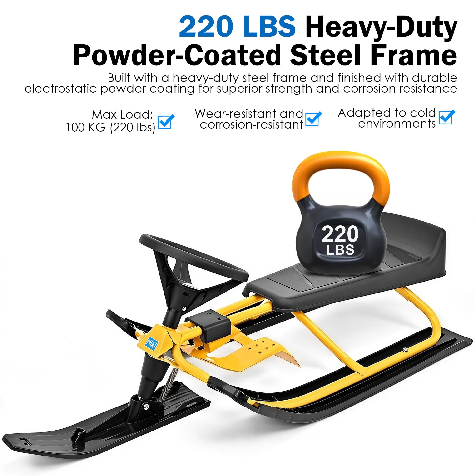 Snow Racer Sled, Ski Sled Slider Board, Durable Steel Snow Bike