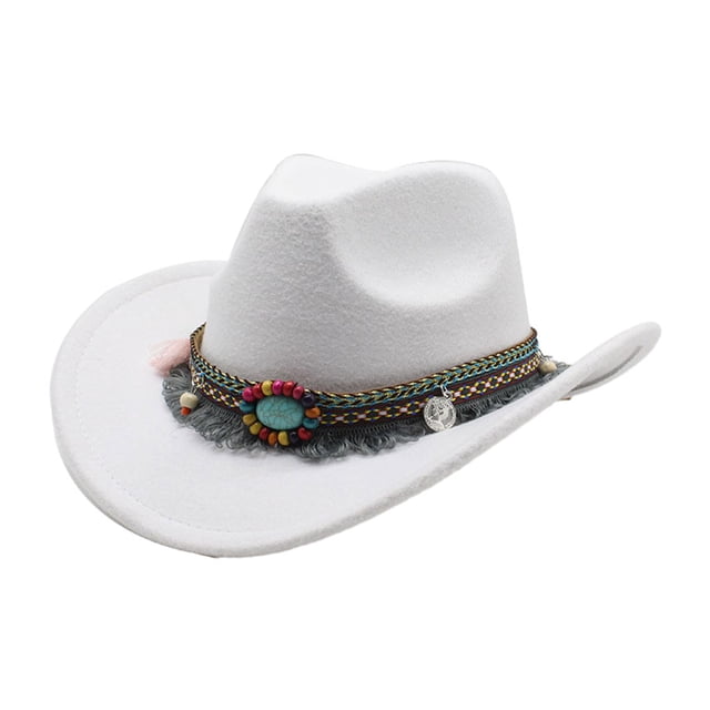 Decodeary Chapeau de Cowboy Premium Léger et Confortable Style Western Large Application Polyester Blanc