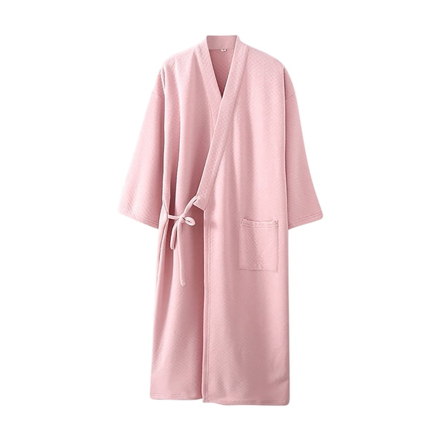 Bathrobe for Women, Loose-Fit Solid-Color Polyester Robe with Slim Tie Belt and Front Pockets, Lightweight Soft Comfort, Casual Wear for Home or Vacation