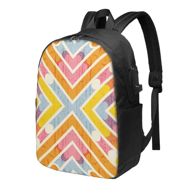 YFYANG 17" Laptop Backpack, Yellow Line Geometric Pattern Fashion Travel Work Backpack with USB and Headphone Cable Interface for Men and Women