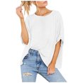 thumbnail image 1 of AherBiu Hauts Surdimensionnés pour Femmes Manches 3/4 Encolure Dégagée Été Décontracté Ample Haut T-Shirts Blouse, 1 of 6