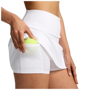 TrendOFT Short de Course pour Femmes Été Athlétique à Double Couche Plissé Jupes de Tennis pour Jupe Taille Haute avec Poches Jupe-Short pour Sports Décontractés Jupes Short de Survêtement Femmes Short d'Entraînement Blanc TTG