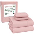 thumbnail image 1 of RUVANTI 100% Organic Cotton Sheets - King Size Sheet Set - 4 Piece Percale Weave Bedding, Crisp, Cooling & Breathable, Soft & Durable, 16" Deep Pocket, Hotel Quality Sábanas - Peach Skin, 1 of 9