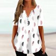 thumbnail image 2 of Penkiiy Blouse d'Été Décontractée à Col en V pour Femmes, Manches Courtes, Boutons, Blanc, 2 of 5