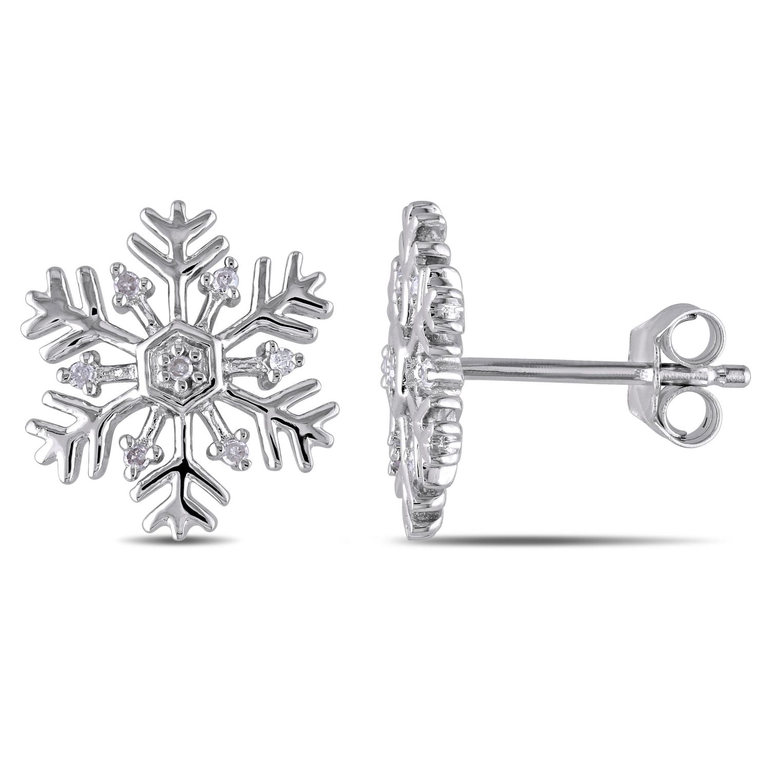 Boucles d'oreille en forme de flocons de neiges Miabella avec accents de diamants en argent sterling