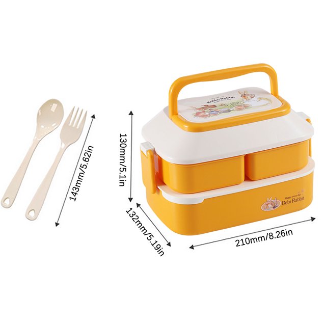 Pompotops Double Plastic Children's Lunch Box Large Capacity Student Lunch Box Microwave Oven Adult Lunch Box BIG Clearance