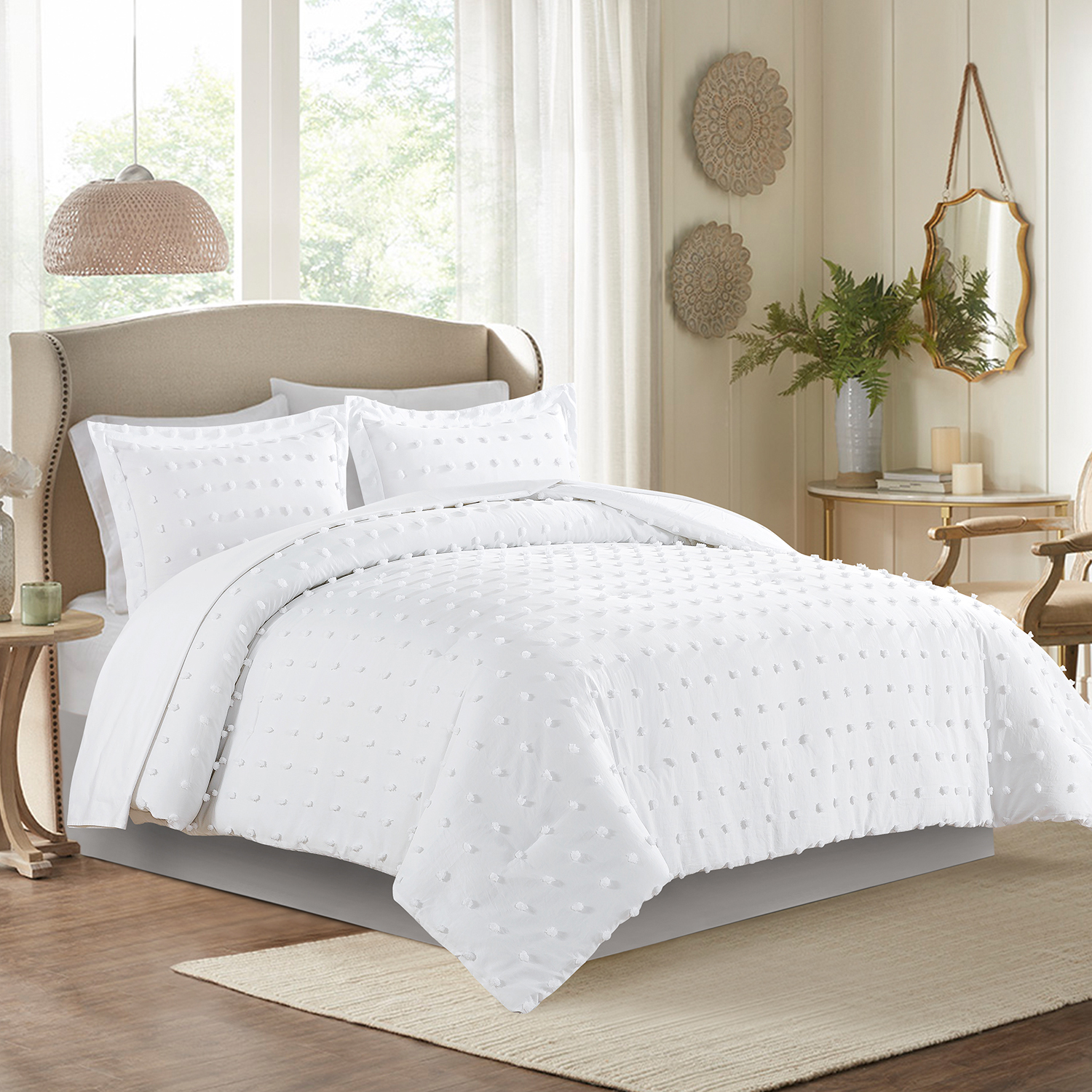 JML Ensemble de Literie Tufté 2 Pcs Simple avec 1 Taie d'Oreiller, Motif à Pois