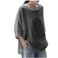 thumbnail image 1 of Besolor T-Shirts pour Femmes Grande Taille à Manches 3/4, Décontractés, Amples, Couleur Unie, Hauts en Coton et Lin, Col Ras du Cou, Tuniques d'Été, 1 of 3