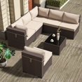 thumbnail image 3 of Kullavik 7 Pieces Patio Furniture Set PE Rattan Wicker Outdoor Furniture Sectional Sofa Patio Conversation Set with Coffee Table and Seat Cushion,Sand, 3 of 8