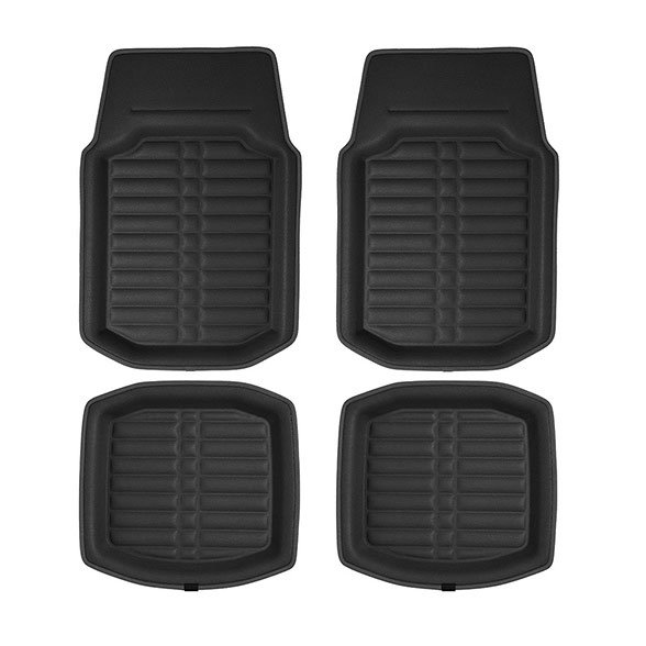 FH Group PU Leather Floor Mats for Auto Car SUV Van Deep Tray Waterproof - Black