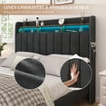 thumbnail image 4 of SIBEDS LED Bed Frame with Drawer Pockets and Linen Upholstered Dark Gray Wingback Headboard, Full, 4 of 8