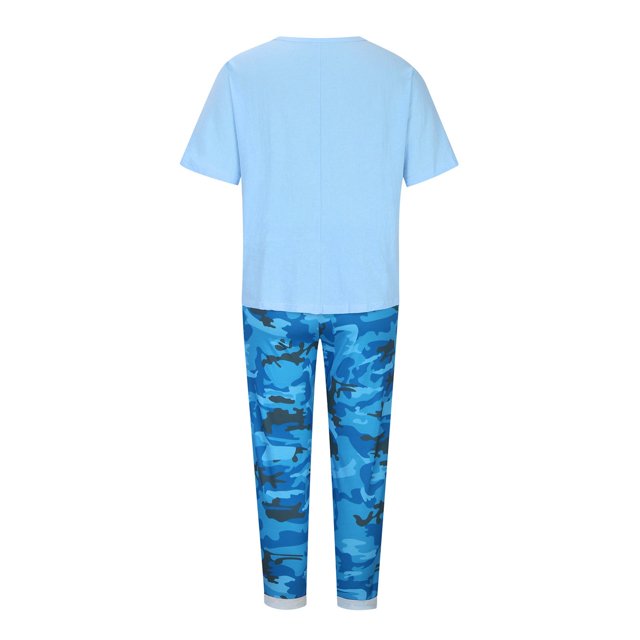 Mikilon Vêtements de Détente Confortables pour Femmes Ensemble 2 Pcs Imprimé Décontracté Manches Moyennes Col Rond + Pantalon Bleu-B 2TG