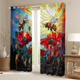 thumbnail image 2 of Rideaux Occultants pour Fenêtres Abeille 30 %-50 %, Rideaux Botaniques Rustiques de Jardin avec Coquelicots Rouges pour Salon, Rideaux de Fenêtre Patchwork Style Vitrail Artistique 52l X 63h 2 Panneaux, 2 of 6