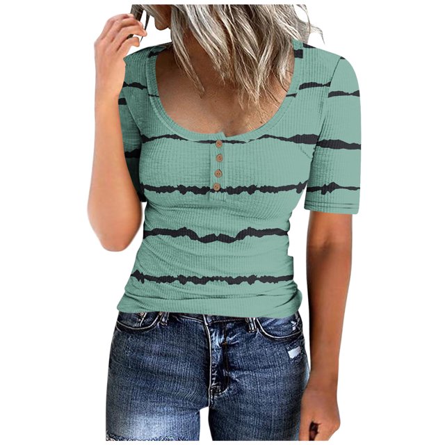Birdeem T-Shirt à Col Rond pour Femmes, Boutonné, Coupe Ample, Manches Courtes