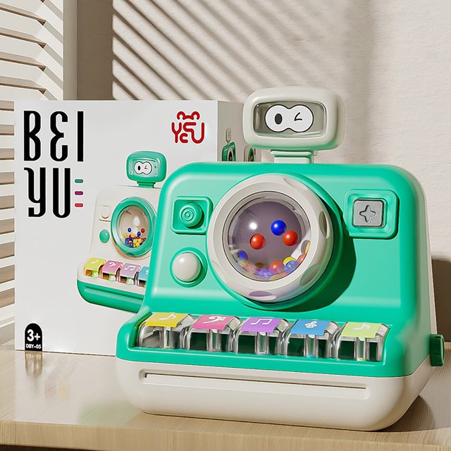 Jouets d'Instruments de Musique Piano pour Bébé, Jouets Interactifs Lumineux à Thème Appareil Photo pour Tout-Petits 1-3 Ans, Activité Ventre et Nourrisson