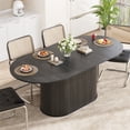 thumbnail image 2 of 55.11"-70.86" Extendable Oval Dining Table With Striped Legs, For Dining Room, Kitchen, Living Room,Black, 2 of 16