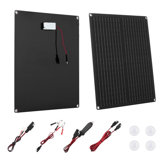 VEVOR 30W 12V Solar Panel Battery Charger, Solar Battery Trickle Charger Maintainer with Built-in Smart Controller & 3 Connection Cables, IP67 Waterproof Portable for RV Car Motorcycle Boat Van Camper