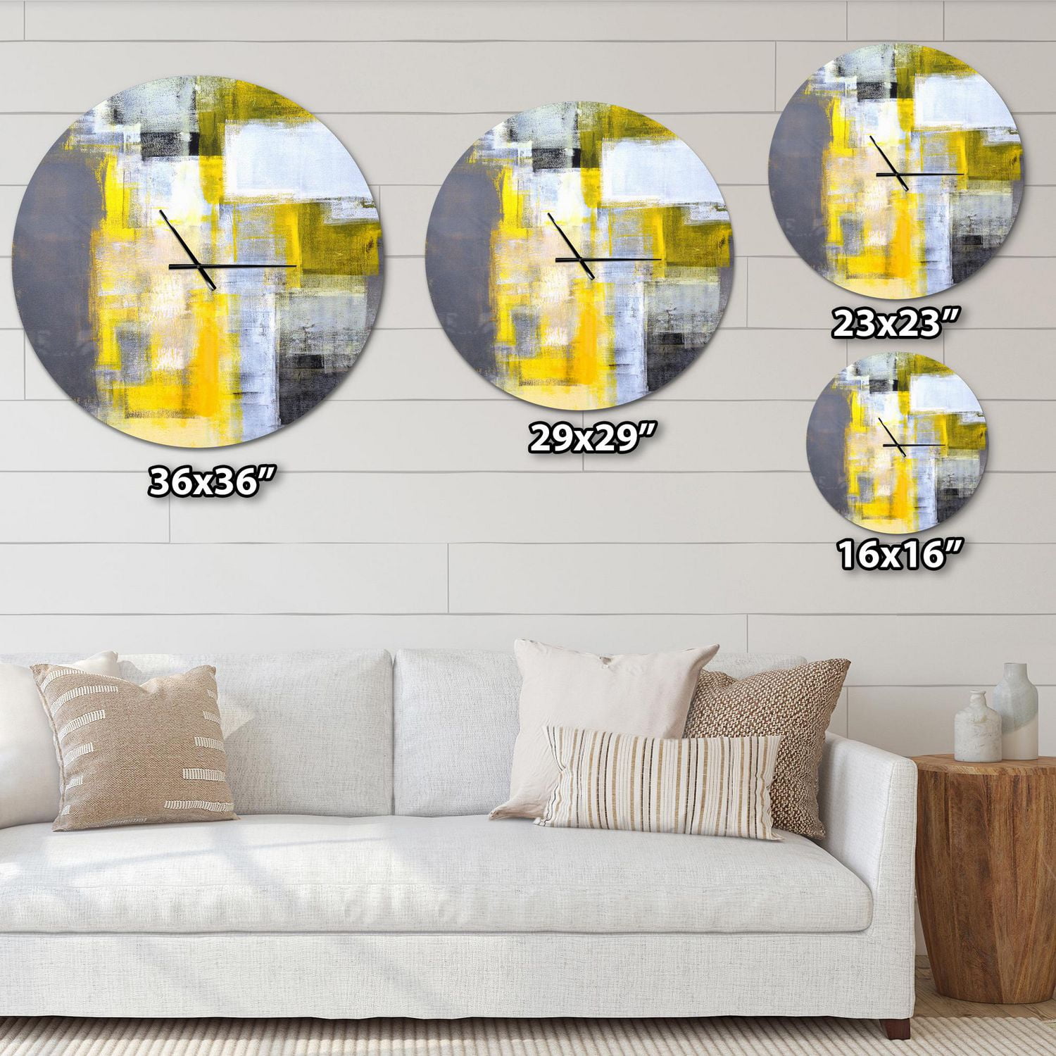 Designart Abstrait flou gris et jaune horloge murale
