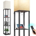 thumbnail image 1 of Outon Floor Lamp with Shelves, Linen Shade 63.7" Memory Function Shelf Lamp with Remote Control, Tall LED Wood Shelf Floor Lamp for Living Room, Bedroom(Black), 1 of 9