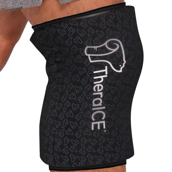 TheraICE Knee Ice Pack Wrap PRO Compression Sleeve, Reusable Gel Cold Packs Brace Also for Elbow, Ankle & Calf - Flexible Cold Wrap Recovery, FocusZone Technology for Ex