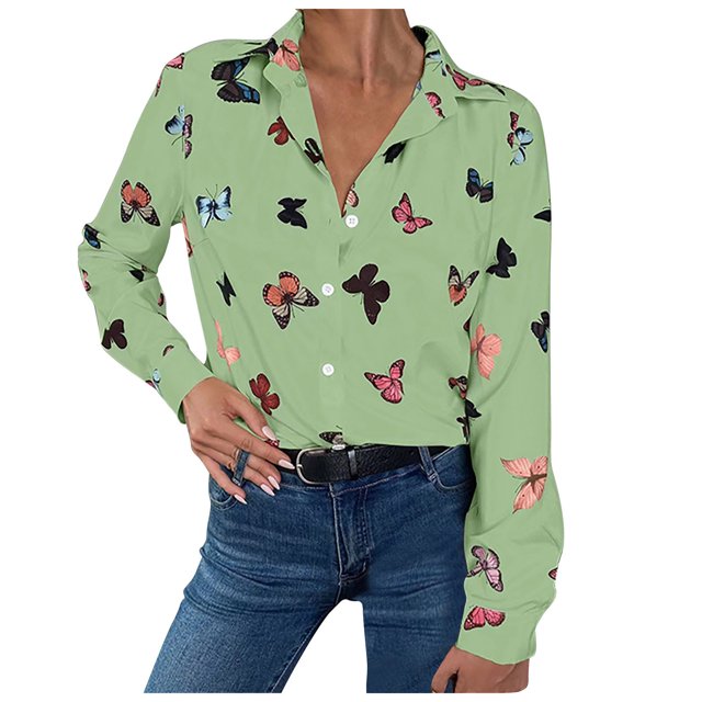 Pompotops Chemise à Manches Longues Imprimée Numérique pour Femme Chemise Imprimée Haut Mode en Solde