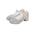 thumbnail image 3 of MAWCLOS Girls Mary Jane Rhinestone Princess Shoe Chunky Block Comfort Dress Shoes Round Toe Performance Heeled Sandals Silver 4Y, 3 of 6