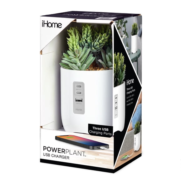 iHome iPP45W Plant Charging Station with Multiple USB Charging Ports - White
