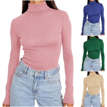 Yuyuzo Chandails à Manches Longues pour Femmes Col Roulé Décontracté sous-Vêtements Thermiques Basiques Hauts Automne Hiver Unis Doux Ajustés T-Shirts
