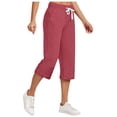 thumbnail image 2 of Jsaierl Women's Cotton Linen Elastic Drawstring Waist Capris, Solid, 2 of 6