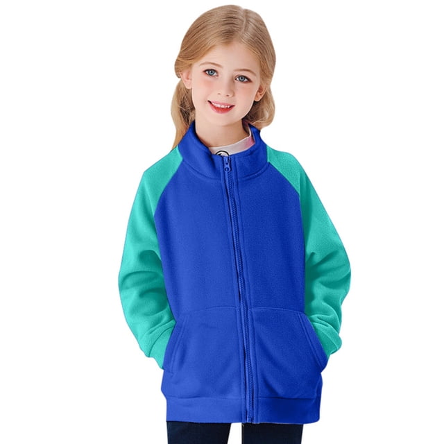 TZEWGL Full Zip Polar Fleece Jacket For Child Long Sleeve Crew Neck Coat For Kids size 7-8T