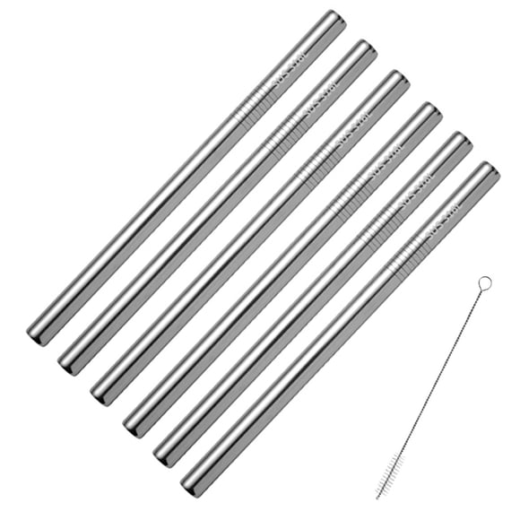 Stainless Steel Smoothie Straws, Wide Reusable Metal Drinking Straws for Milkshake, Smoothie, Beverage, Set of 6