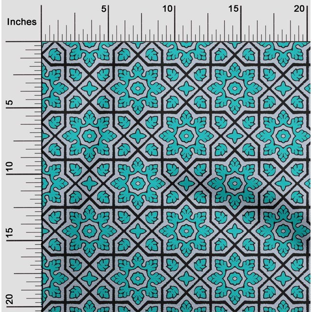 oneOone Georgette Viscose Turquoise Blue Fabric Geometric & Floral Block Sewing Material Print Fabric By The Yard 42 Inch Wide