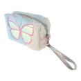 thumbnail image 1 of 1 Pc Women Embroidered Butterfly Makeup Bag for Travel Vacation Light Yellow Plush, 1 of 3