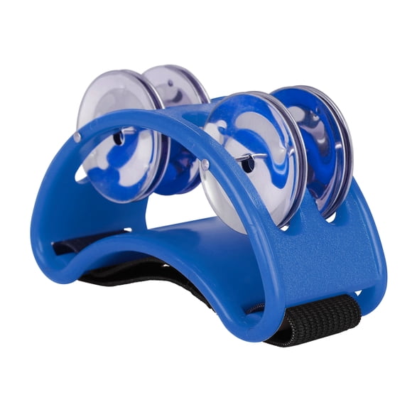 Riwcyla Tambourin de Pied de Percussion avec 4 Paires de Jingles en Acier Inoxydable et Sangle Élastique Instrument de Musique de Percussion pour Accompagnement de Cajon